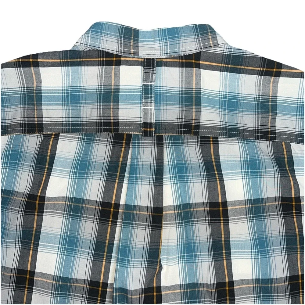The North Face Mens Large Short Sleeve Plaid Button Down Shirt Blue Gray Outdoor